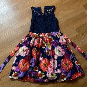 Floral Kids Dress with Beaded Neckline